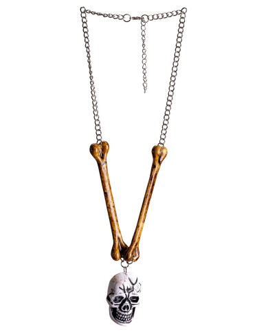 Collar con huesos y calavera sobre cartoncillo Collar con huesos y calavera sobre cartoncillo