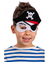Half face pirate mask made of white felt, with black bandage