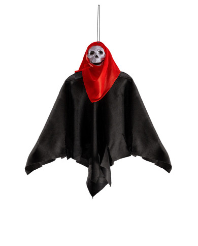 Esqueleto para colgar con traje negro y rojo de 40 cm de alto aprox. con etiqueta colgante/etiqueta adhesiva