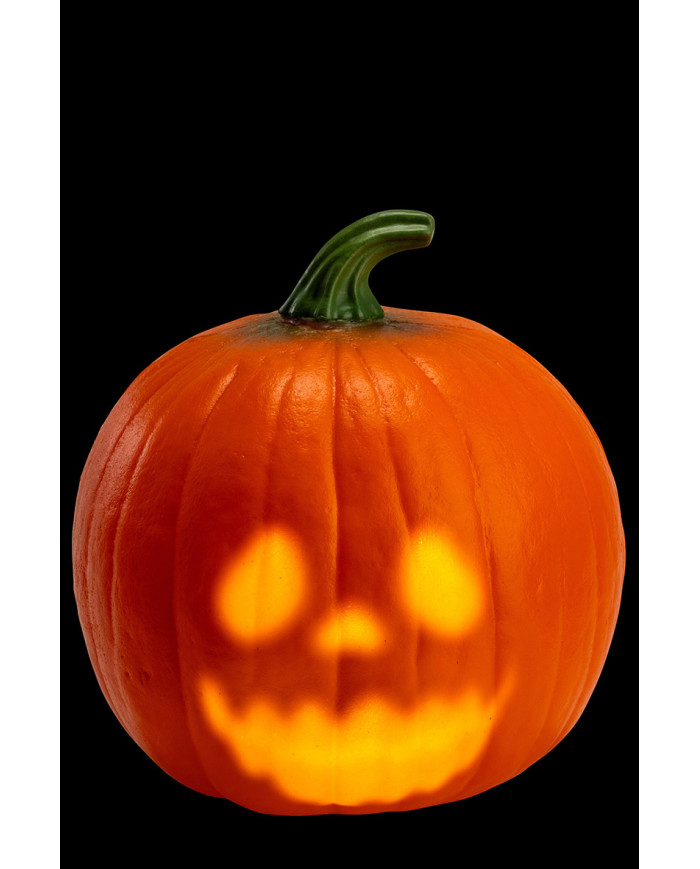 Zucca decorativa con luci e suono h.cm.23 ca.(batterie incluse) con cartellino/etichetta