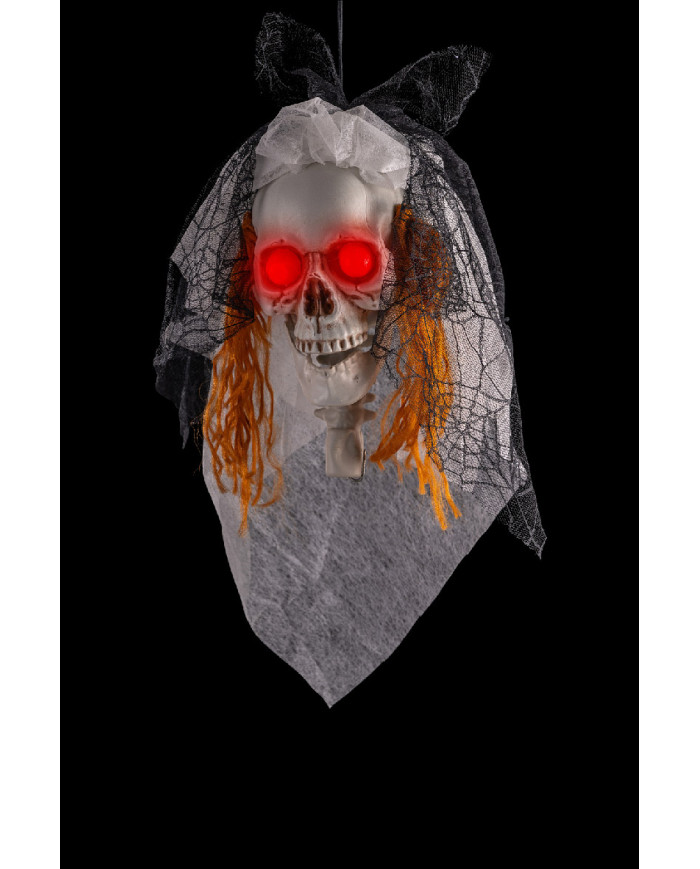 Hanging skeleton bride head  h.cm.30 (batteries included) with label
