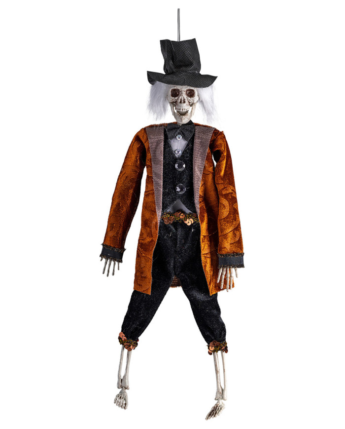 Hanging skeleton lord with brown jacket h.cm.40 with label