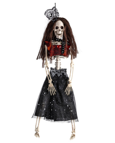 Esqueleto mujer para colgar con falda de 40 cm de alto aprox. con etiqueta colgante/etiqueta adhesiva