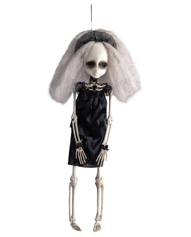 Poupée horreur avec vêtement noir à suspendre, h. 40 cm env., avec étiquette volante / étiquette