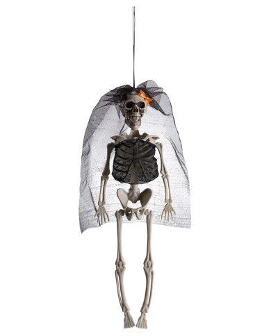 Esqueleto Lady para colgar con velo de 40 cm de alto aprox. con etiqueta colgante/etiqueta adhesiva