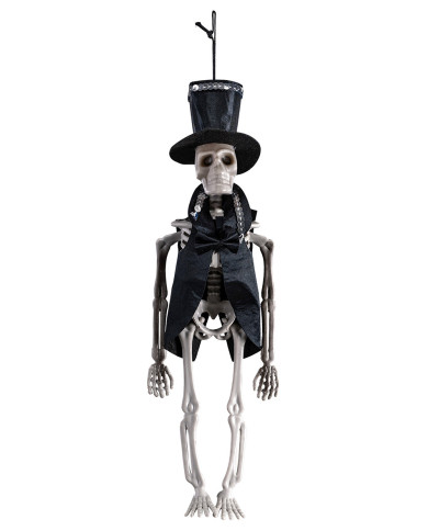 Esqueleto Lord para colgar con sombrero de 35 cm de alto aprox. con etiqueta colgante/etiqueta adhesiva
