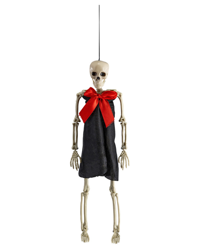 Esqueleto para colgar con pajarita roja de 38 cm de alto aprox. con etiqueta colgante/etiqueta adhesiva