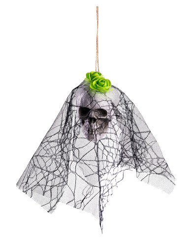 Calavera para colgar con velo de encaje colores surtidos de 20 cm de alto aprox. con etiqueta colgante/etiqueta adhesiva