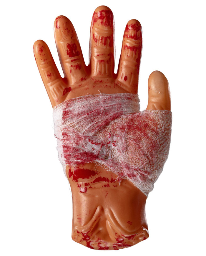 Mano insanguinata h.cm.20 ca. in plastica rigida con cartellino/etichetta