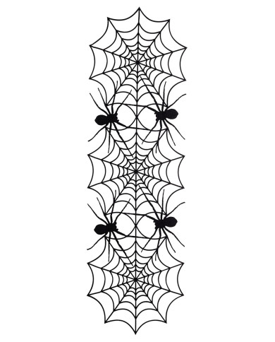 Centre de table noir en feutre avec toiles d’araignée 110x30 cm env., avec étiquette volante / étiquette