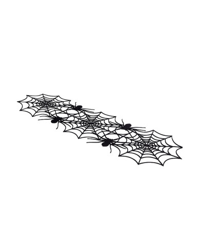 Centro de mesa negro de fieltro con telas de araña de 110 x 30 cm aprox. con etiqueta colgante/etiqueta adhesiva