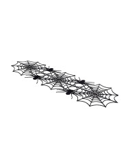 Centro de mesa negro de fieltro con telas de araña de 110 x 30 cm aprox. con etiqueta colgante/etiqueta adhesiva