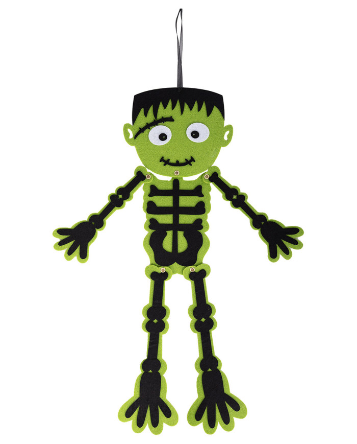 Scheletro frankenstein d'appendere in feltro h.cm.50 ca. con cartellino/etichetta