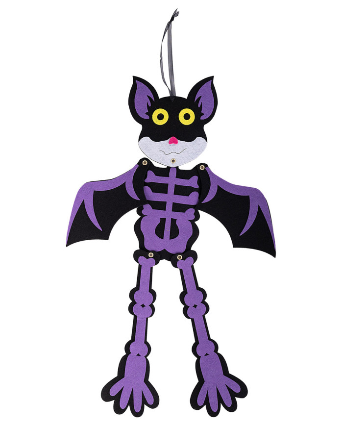 Fledermaus-Skelett zum Aufhängen aus Filz, ca. 50 cm hoch mit Pappschild/Etikett