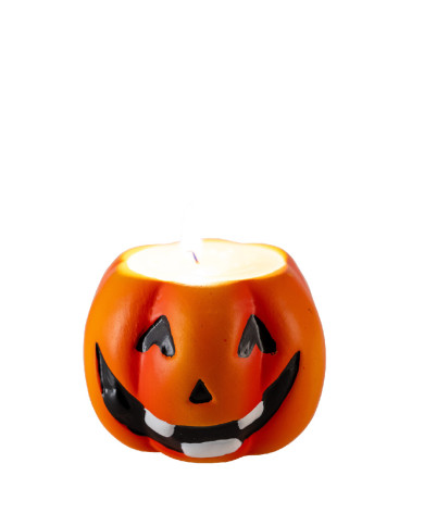 Calabaza de cerámica con vela de 7 cm de alto aprox. en expositor