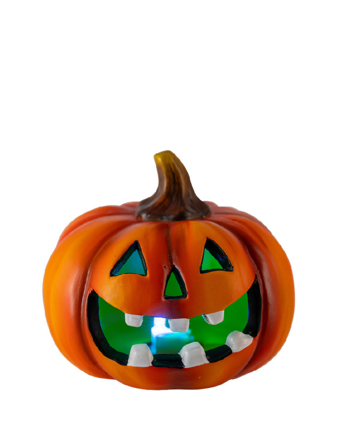 Zucca in ceramica con luci led h.cm.11x13 ca.(batterie incluse) in espositore