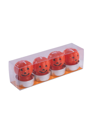 4 bougies citrouille h 4,5 cm env., dans une boîte en PVC 4 bougies citrouille h 4,5 cm env., dans une boîte en PVC