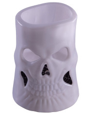 Vela calavera blanca de plástico de 7,5 cm de alto aprox. con luces (pilas incluidas) en expositor