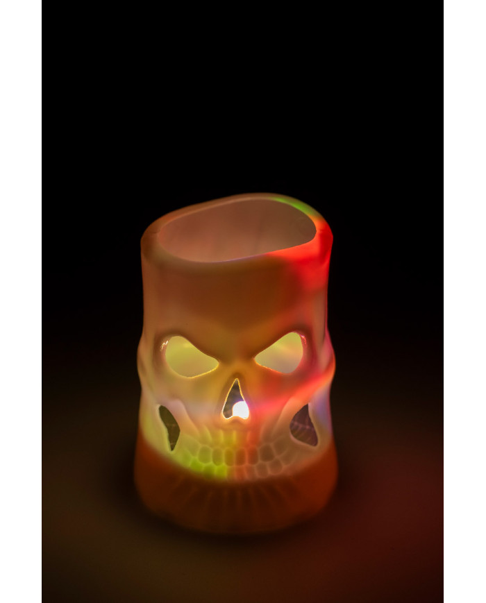 Candela teschio bianca con luci in plastica h.cm.7,5 ca.(batterie incluse) in espositore