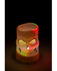 Vela calavera blanca de plástico de 7,5 cm de alto aprox. con luces (pilas incluidas) en expositor
