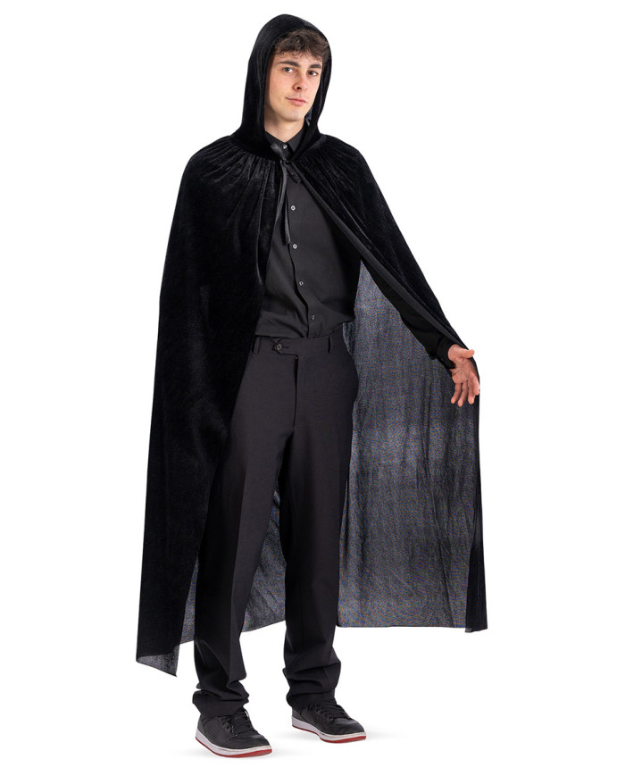 Black velvet cape with hood lenght cm.130  in bag w/ hook