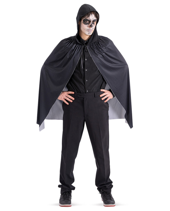 Umhang aus Jersey mit Skelett-Print und Kapuze, ca. 80 cm lang in Beutel mit Haken