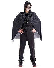 Capa de punto con estampados de esqueleto y capucha de 80 cm de largo aprox. en bolsa con gancho