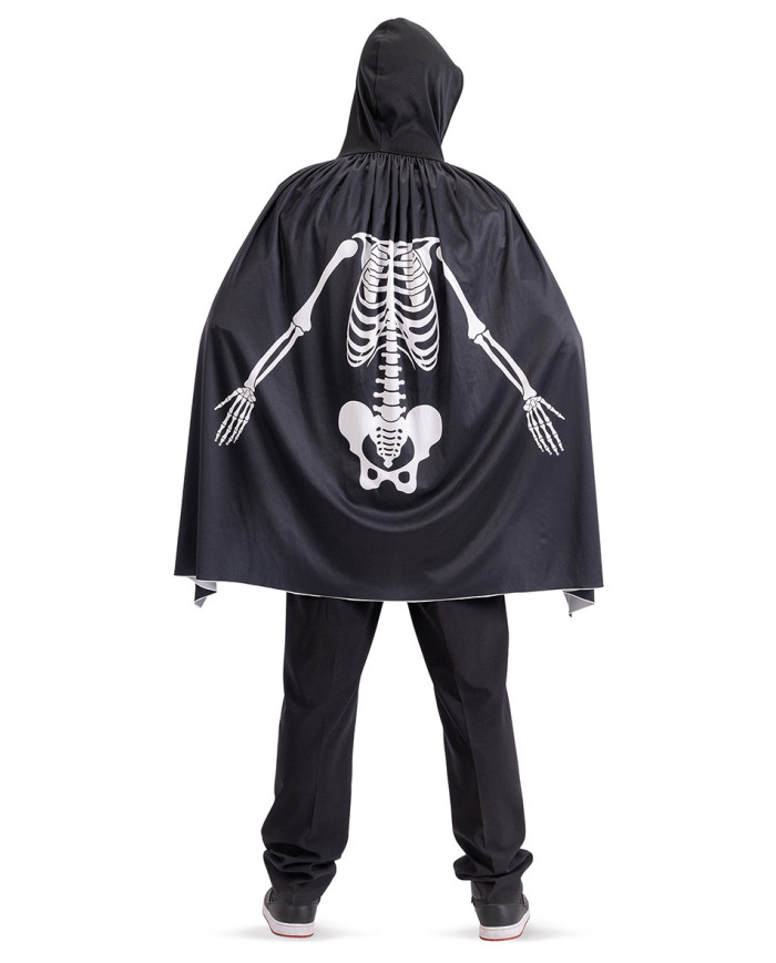 Mantello in maglino con stampe scheletro e cappuccio l.cm.80 ca. in busta con gancio