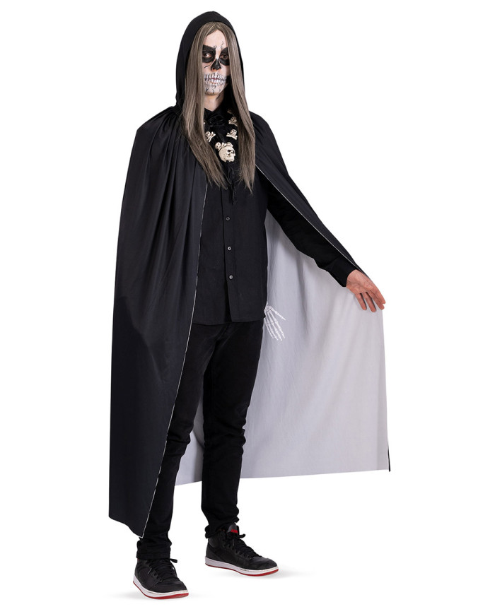 Capa de punto con estampados de esqueleto y capucha de 130 cm de largo aprox. en bolsa con gancho