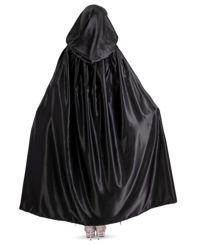 Cape en satin noir avec capuche, long. 130 cm env., dans un sachet avec crochet Cape en satin noir avec capuche, long. 130 cm env., dans un sachet avec crochet