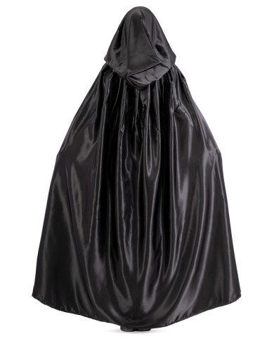 Cape en satin noir avec capuche, long. 130 cm env., dans un sachet avec crochet Cape en satin noir avec capuche, long. 130 cm env., dans un sachet avec crochet