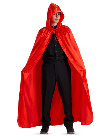 Cape en satin rouge avec capuche, long. 130 cm env., dans un sachet avec crochet Cape en satin rouge avec capuche, long. 130 cm env., dans un sachet avec crochet