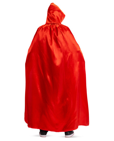 Cape en satin rouge avec capuche, long. 130 cm env., dans un sachet avec crochet Cape en satin rouge avec capuche, long. 130 cm env., dans un sachet avec crochet