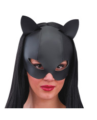 Masque chatte noire, en éco-cuir, dans un sachet avec étiquette ferme-sachet