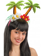 Cerchietto con 2 palme colorate e alla base 4 fiori rossi e Cerchietto con 2 palme colorate e alla base 4 fiori rossi e