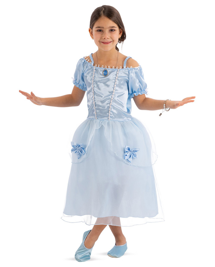 Light blue princess costume size iv in bag with hook