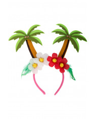 Cerchietto con 2 palme colorate e alla base 4 fiori rossi e Cerchietto con 2 palme colorate e alla base 4 fiori rossi e