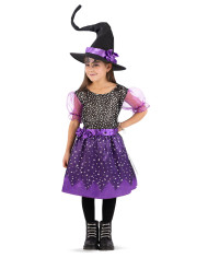 Purple witch costume with stars with hat size iv in bag