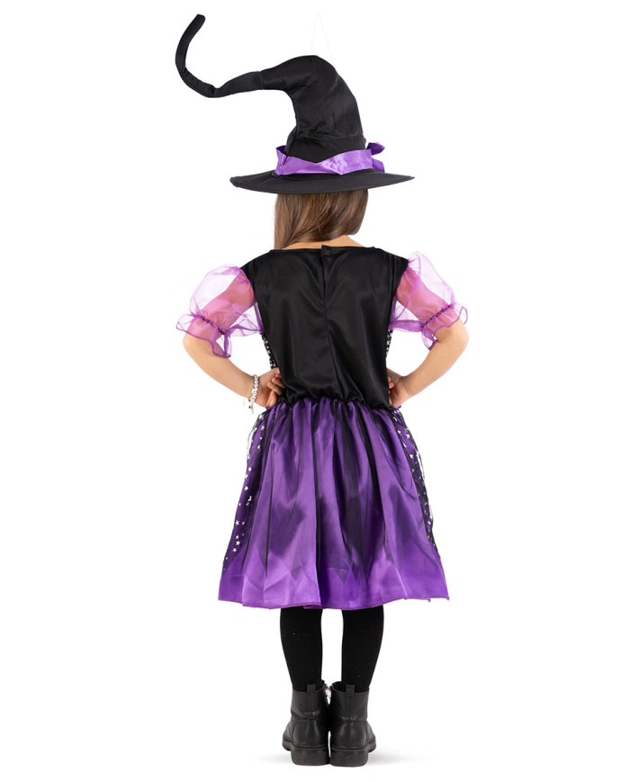 Purple witch costume with stars with hat size iv in bag