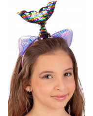 Pink headband with multicolor mermaid tail with reversible