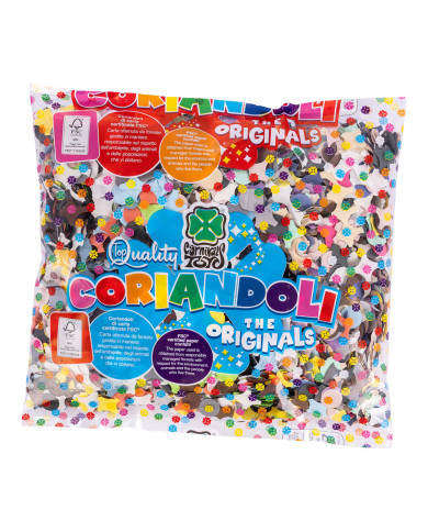 Coriandolo multicolor lusso gr. 100 ca. in carta certificata in busta