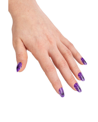 Violette Klebenägel mit Spinnweben in Schachtel