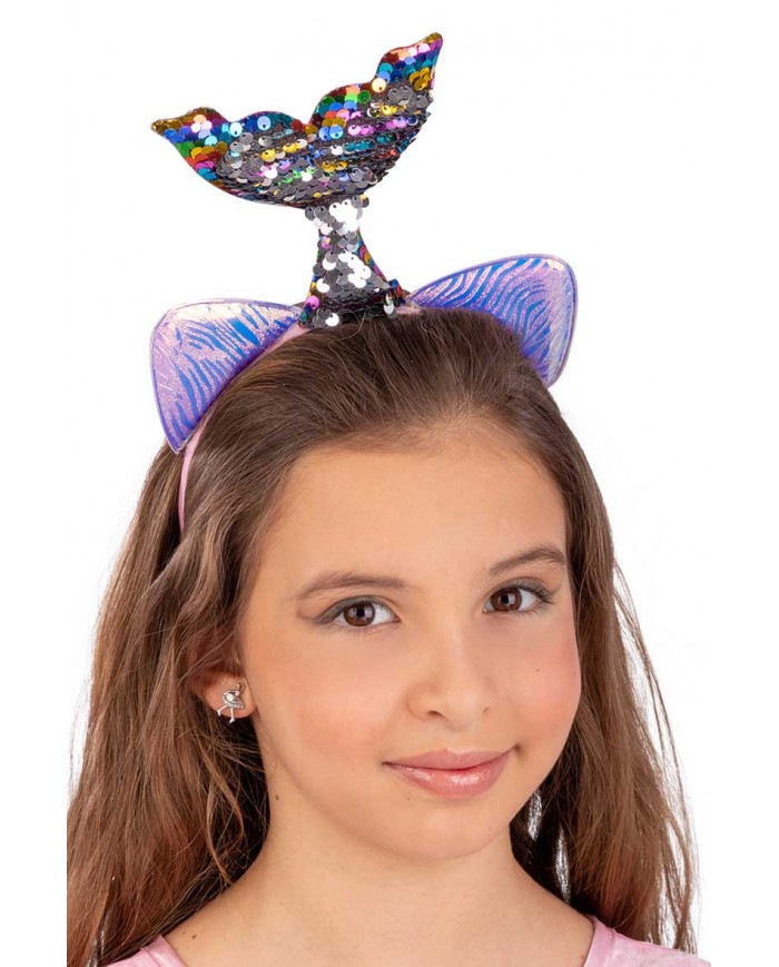 Pink headband with multicolor mermaid tail with reversible