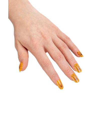 Orangee nails with spiderweb in box