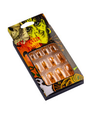 Faux ongles oranges avec toiles d’araignée, autocollants, dans une boîte Faux ongles oranges avec toiles d’araignée, autocollants, dans une boîte