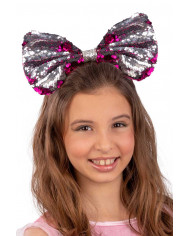 Fuchsia bow headband with reversible sequins to make it also