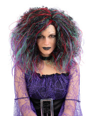 Perruque cheveux bouclés multi-couleurs vert, dans un étui Perruque cheveux bouclés multi-couleurs vert, dans un étui