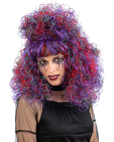 Hexen-Perücke, bunt und violett, in Koffer Hexen-Perücke, bunt und violett, in Koffer