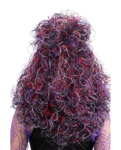 White and multicolor witch wig in box