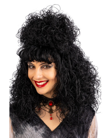 Black witch wig with spider web in box